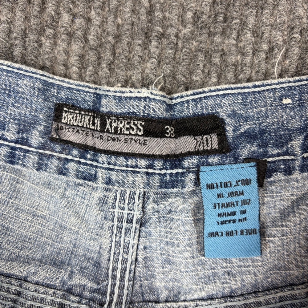 Brooklyn‎ Xpress Shorts Men's 38 Denim Carpenter Blue Acid Wash Distressed Y2K - Picture 3 of 7